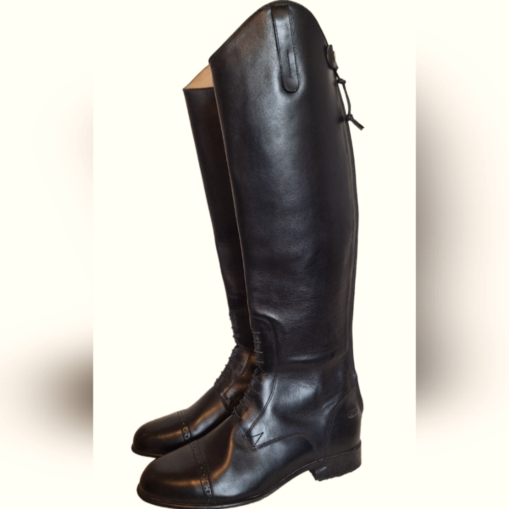 NWOT Mens 11.5D Med/Reg Ariat Black Leather Crowne Pro Field Tall Boot #67705